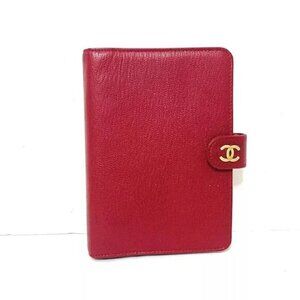 100% Authentic CHANEL Red Leather Agenda Gold hardware
